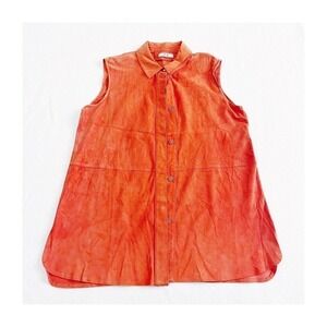 Dessa Collection Suede Sleeveless Button Down Top SZ M